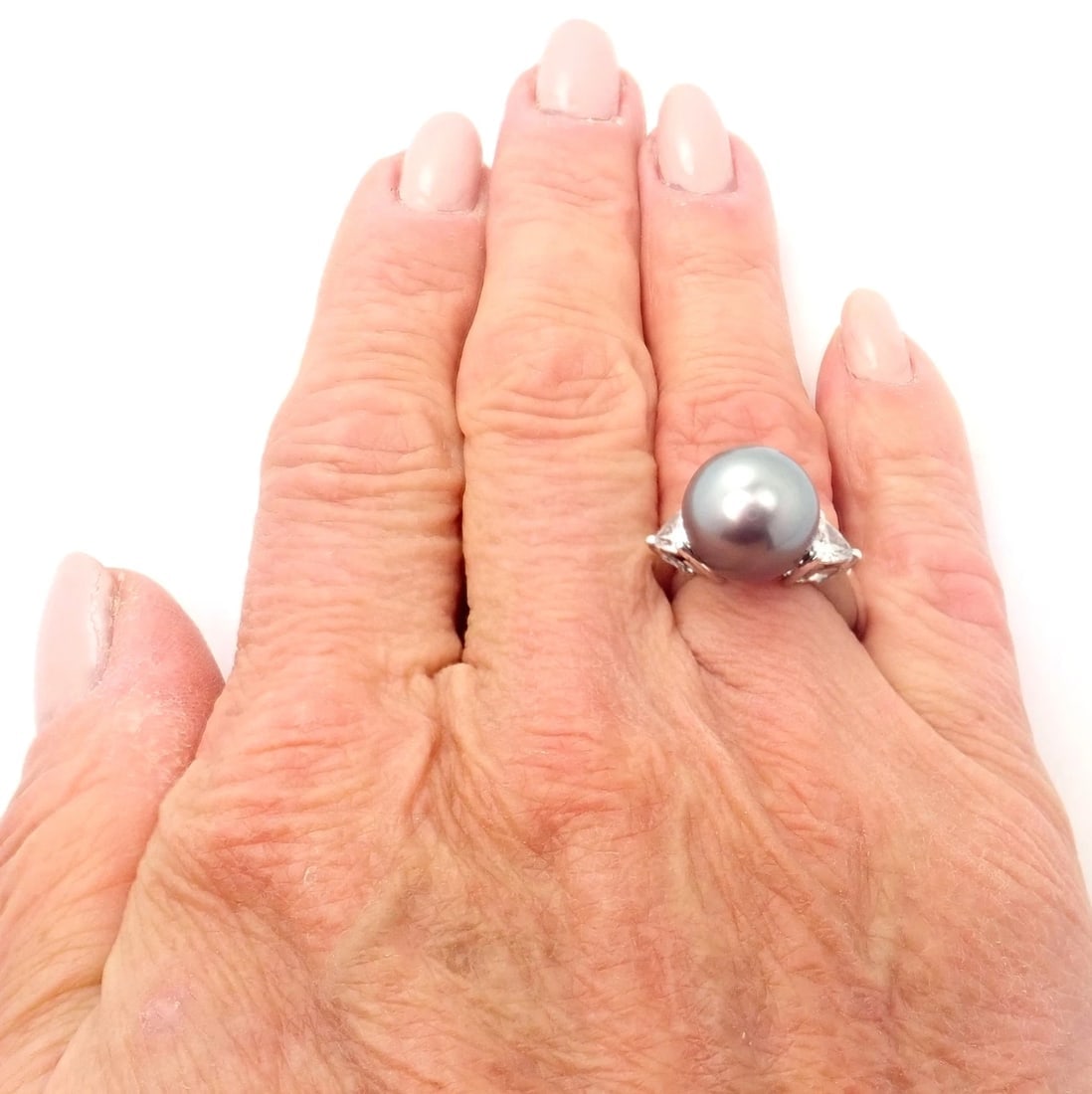 Rare! Mikimoto Platinum .5ctw Diamond 12mm Tahitian South Sea Pearl Heart Ring - 7