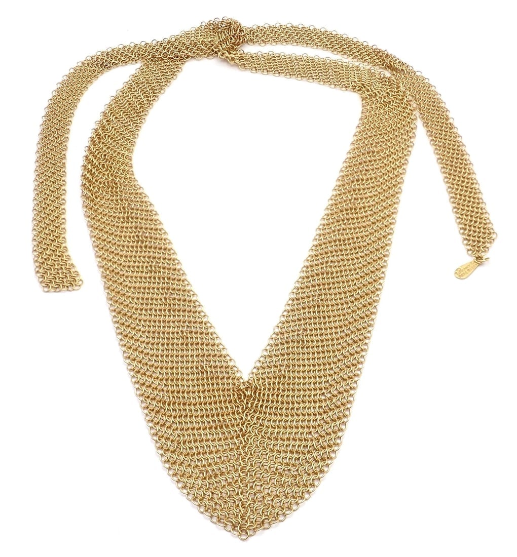 Vintage! Authentic Tiffany & Co Peretti 20k Yellow Gold Mesh Bib Scarf Necklace - 7