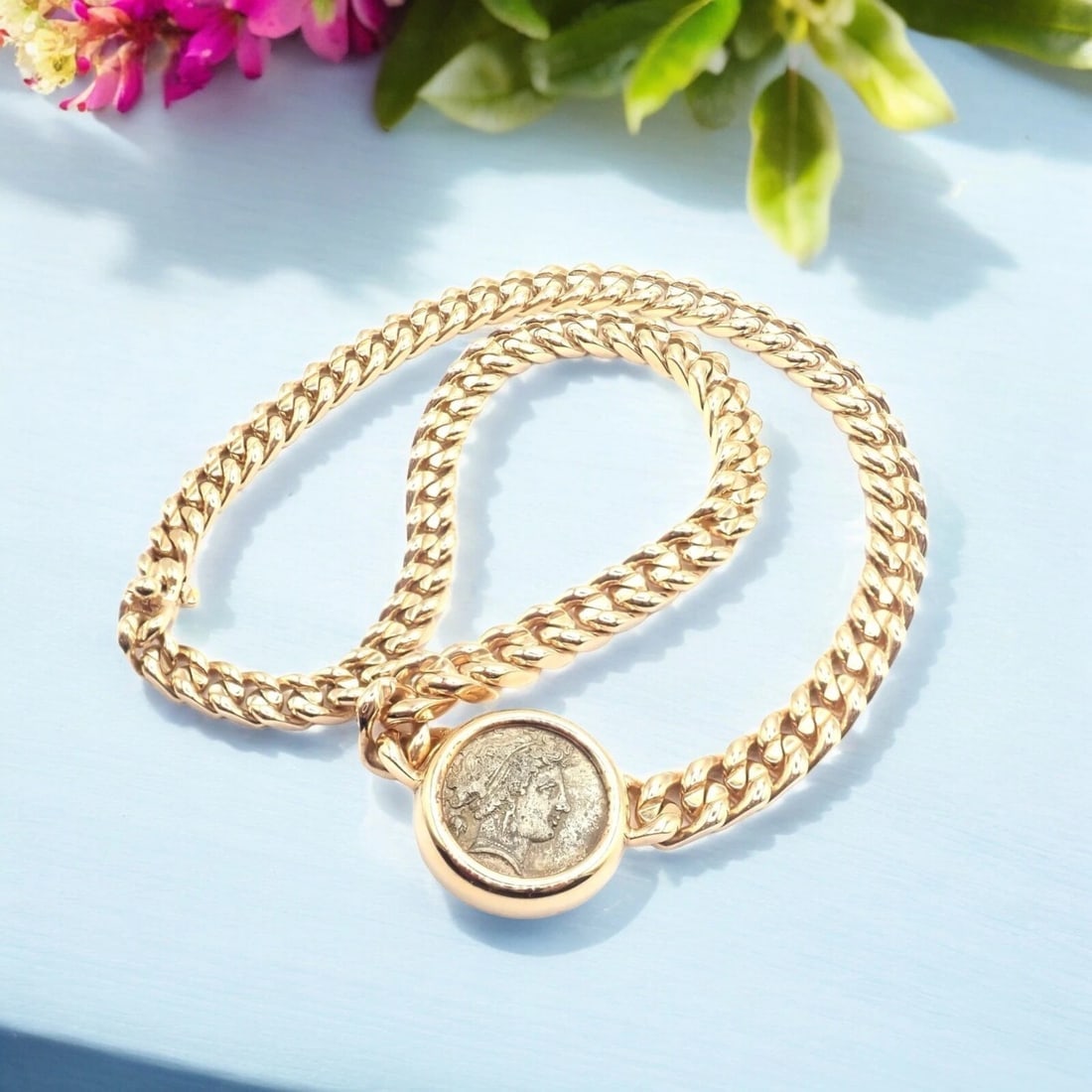 Rare! Bvlgari Bulgari 18k Yellow Gold Antique Coin Monete Link Necklace - 3