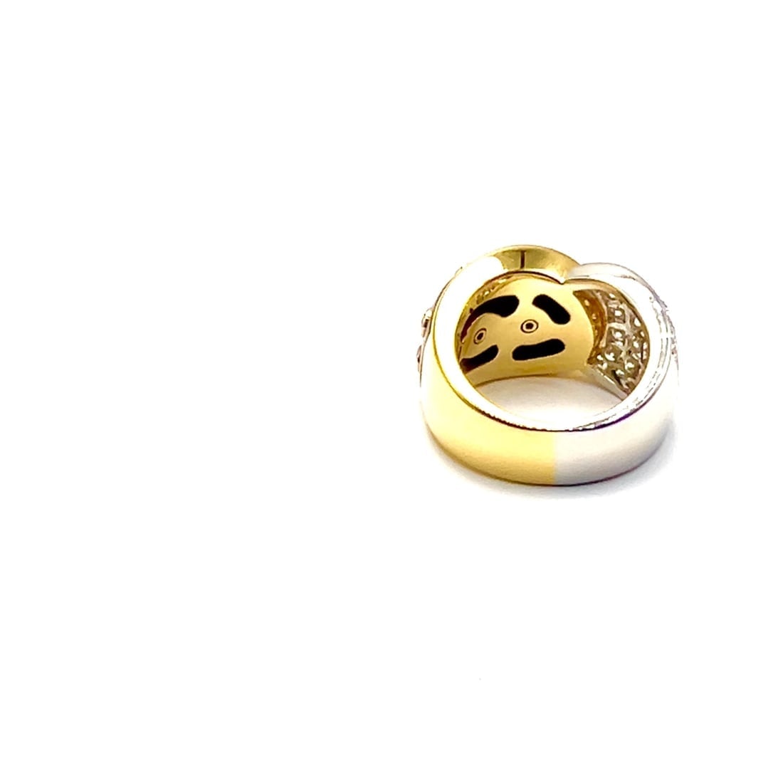 Rare! Authentic Mikimoto Platinum & 18k Gold Diamond Cats Eye Enamel Band Ring - 2