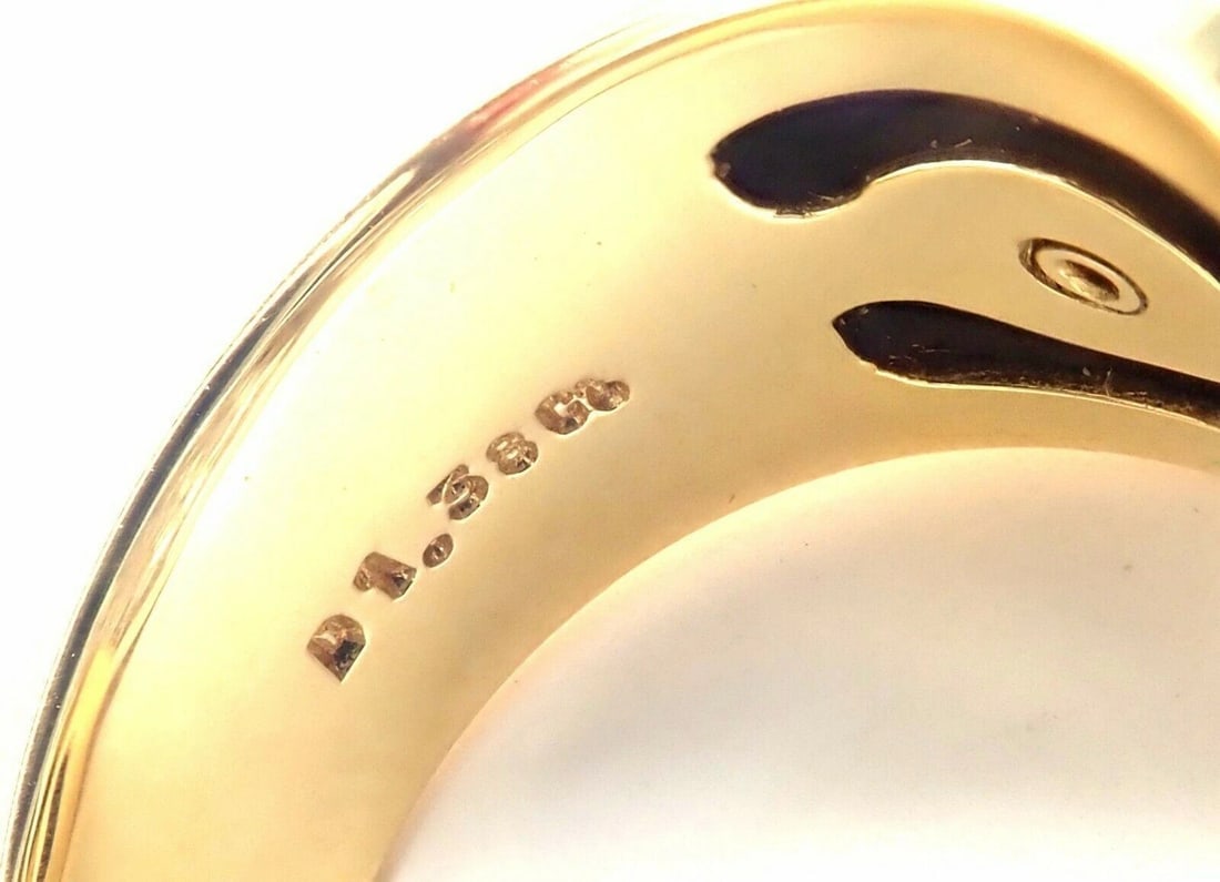 Rare! Authentic Mikimoto Platinum & 18k Gold Diamond Cats Eye Enamel Band Ring - 7