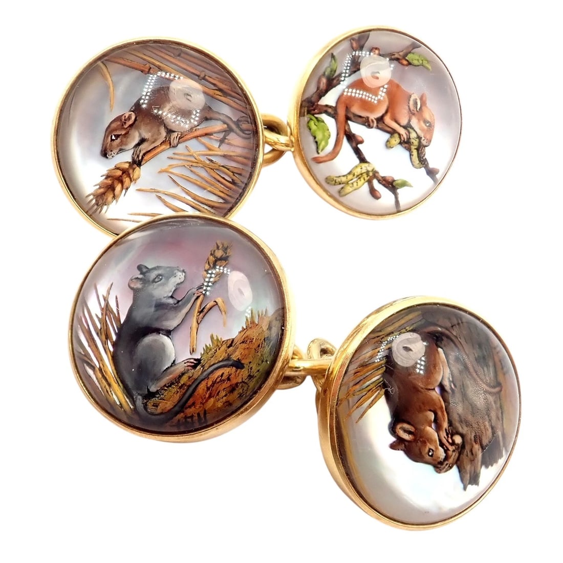 Vintage Tiffany & Co 18k Yellow Gold Essex Reverse Intaglio Field Mice Cufflinks - 7
