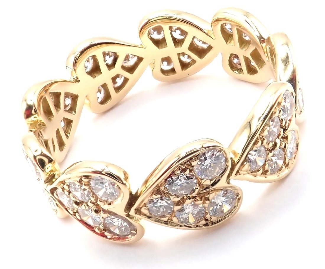 Authentic! Cartier 18k Yellow Gold Diamond Heart Eternity Band Ring Size 7.25 - 3