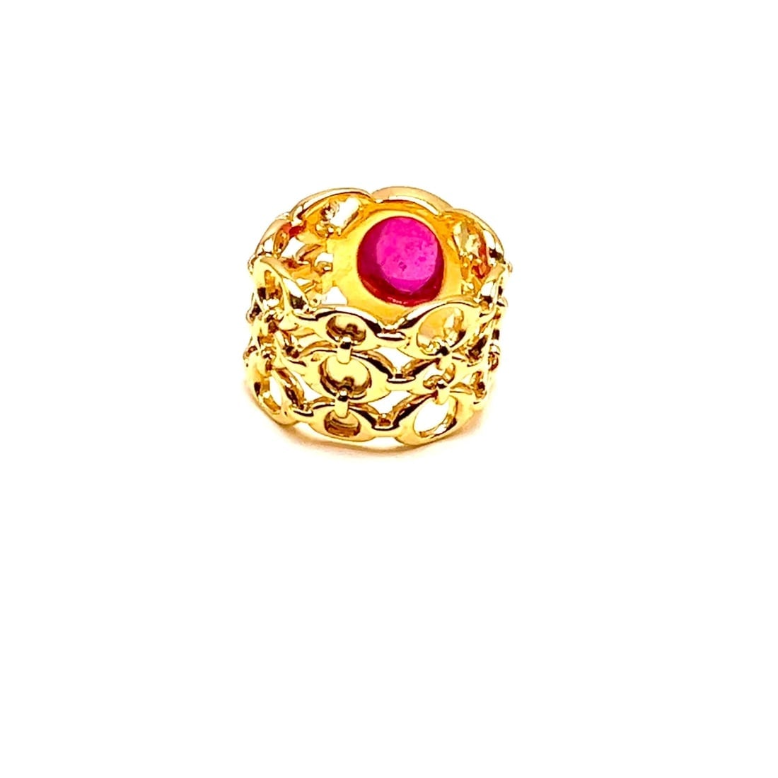 Authentic Christian Dior 18k Yellow Gold Diamond Large Pink Tourmaline Band Ring - 2