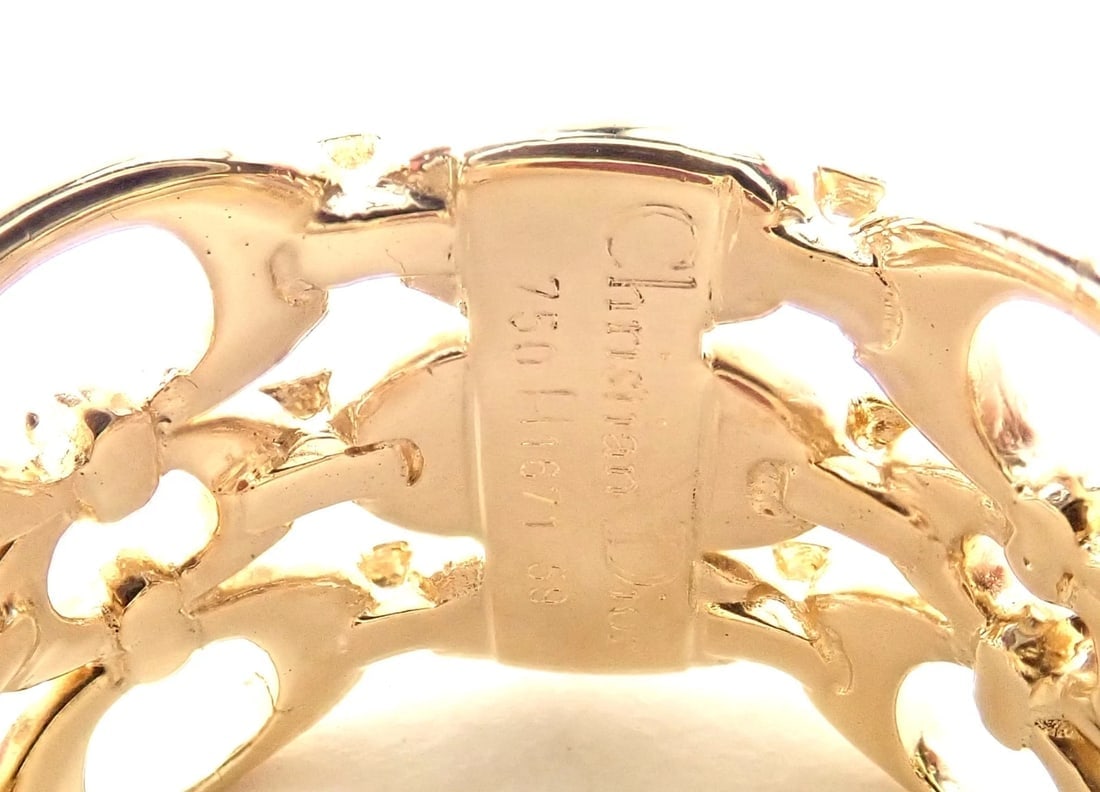 Authentic Christian Dior 18k Yellow Gold Diamond Large Pink Tourmaline Band Ring - 7