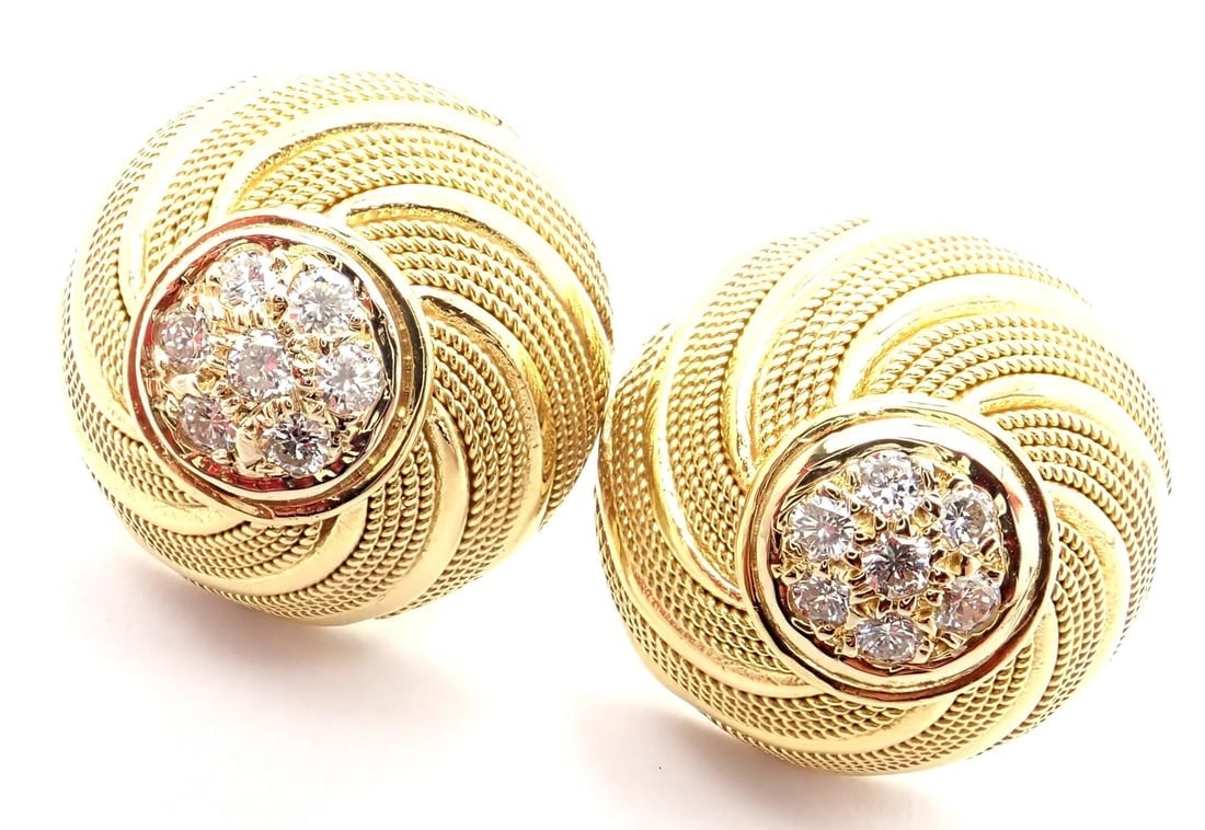 Rare! Authentic Tiffany & Co 18k Yellow Gold Diamond Earrings - 2