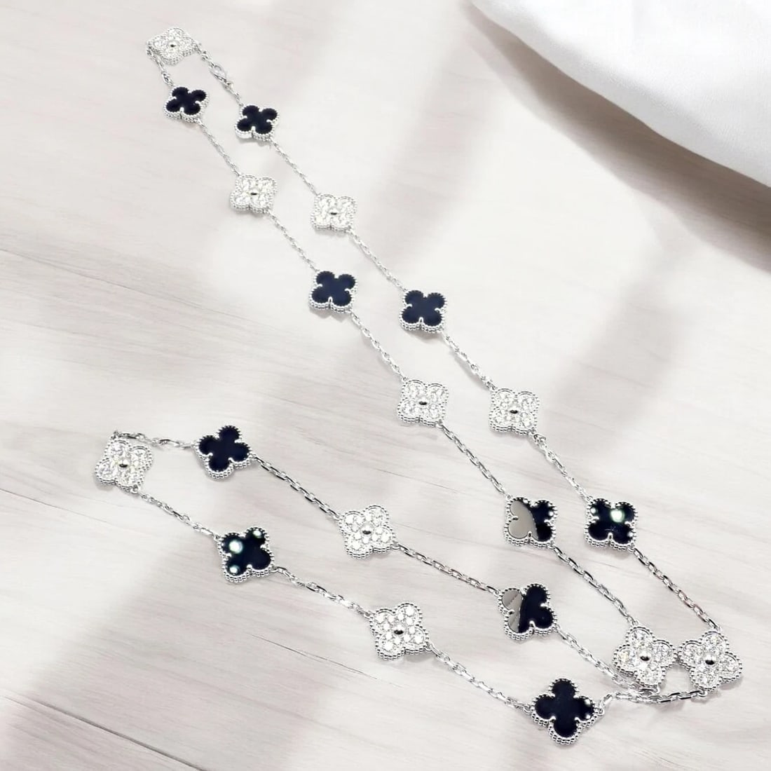 Van Cleef & Arpels 18k Gold 20 Motif Vintage Alhambra Diamond Onyx Necklace Cert - 2