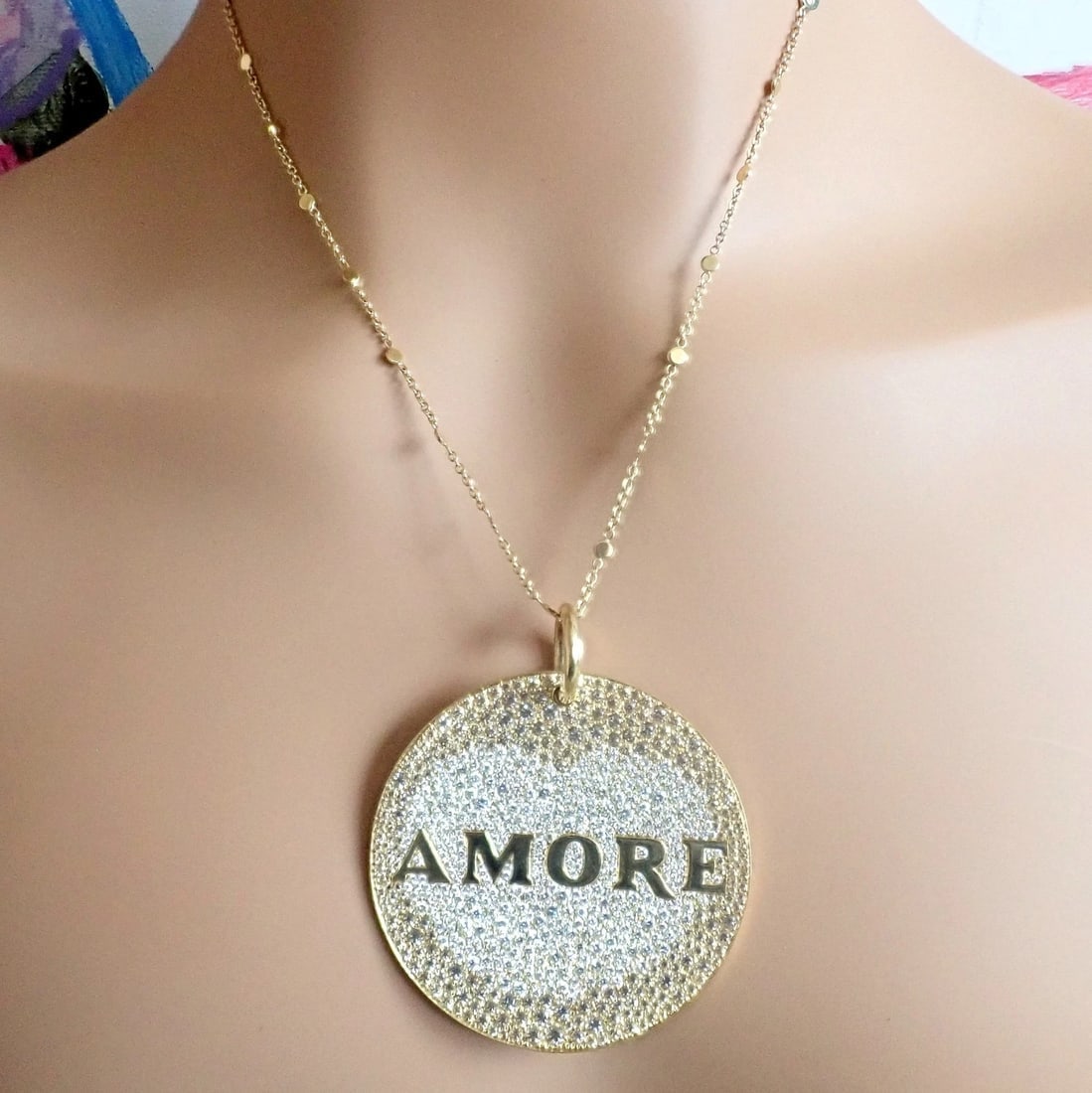 Pasquale Bruni 18k Yellow Gold Extra Large Diamond + Sapp Amore Pendant Necklace - 2