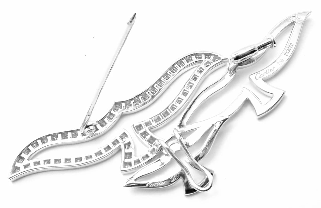 Rare! Authentic Cartier Bird 18k White Gold Diamond Pendant Pin Brooch - 4
