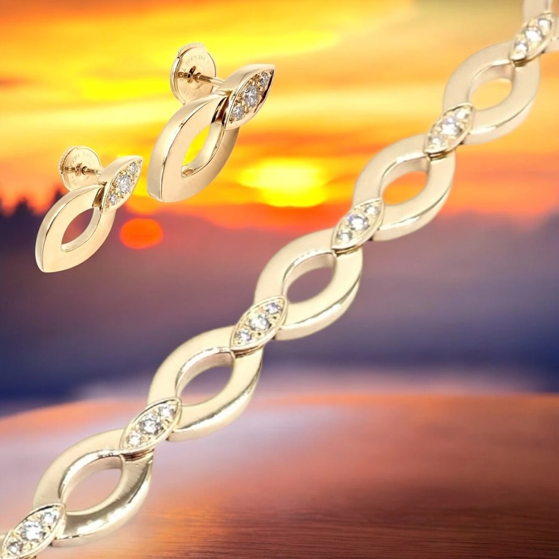 Authentic! Cartier 18K Yellow Gold Diamond Diadea Link Bracelet Earrings Set - 2