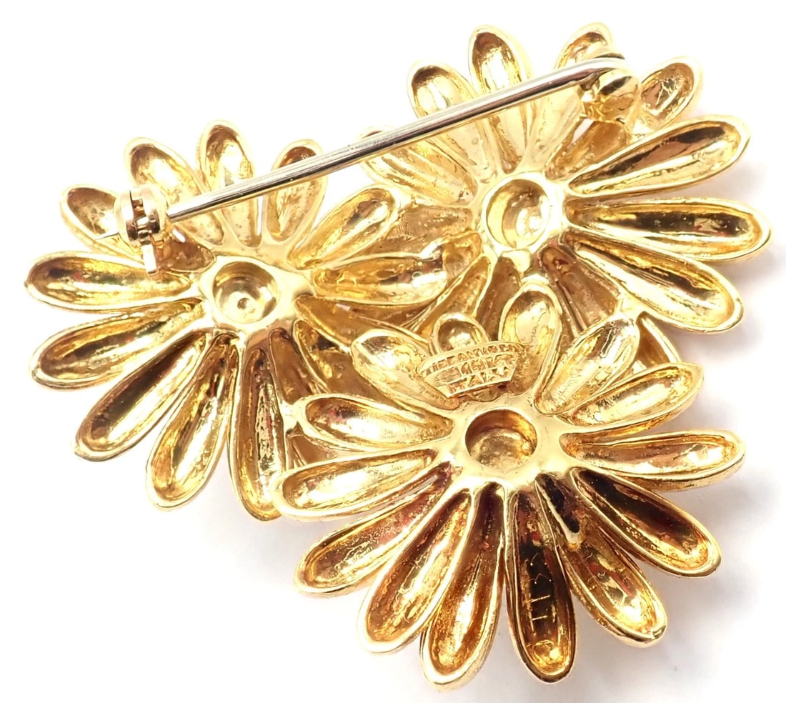 Vintage! Authentic Tiffany & Co. 18k Yellow Gold Sapphire Flower Pin Brooch - 5