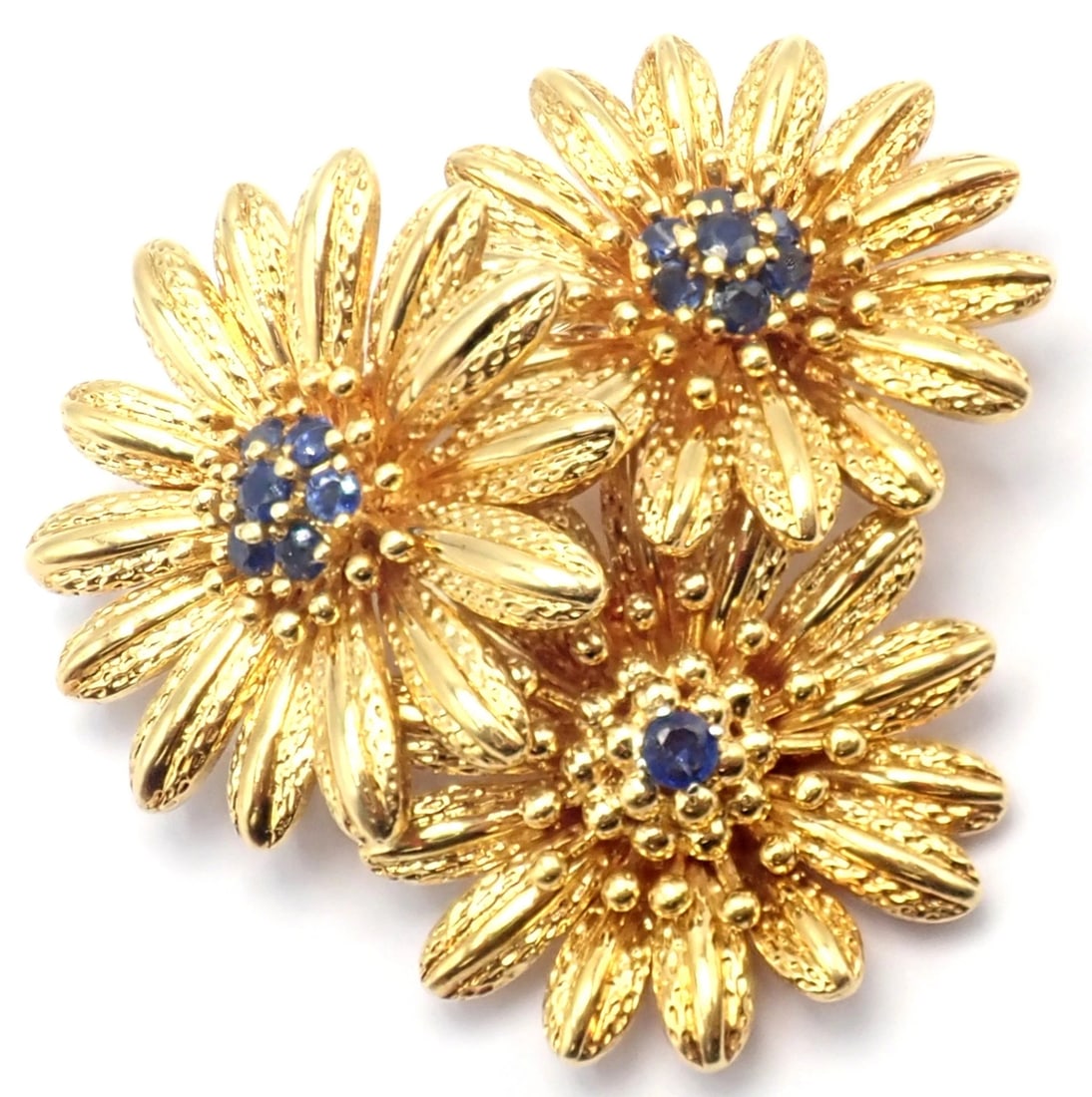 Vintage! Authentic Tiffany & Co. 18k Yellow Gold Sapphire Flower Pin Brooch - 6