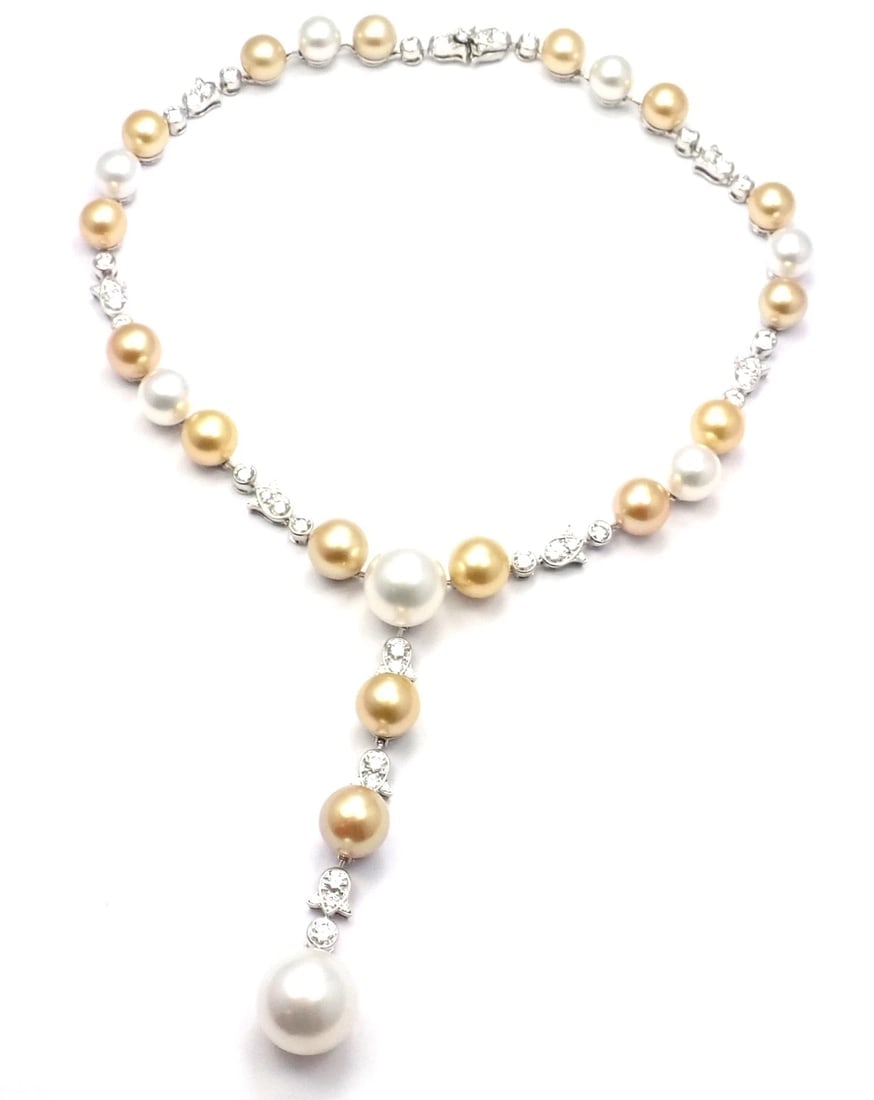 Authentic! Cartier Calin Platinum Diamond Tahitian & South Sea Pearl Necklace - 2