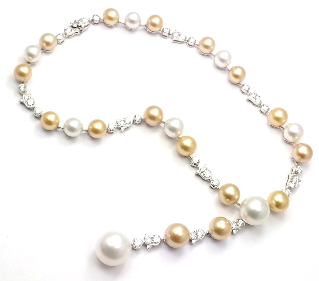 Authentic! Cartier Calin Platinum Diamond Tahitian & South Sea Pearl Necklace - 3
