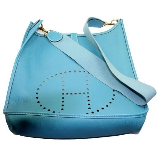 Authentic! Hermes Evelyne Blue Jean Clemence Leather GM Handbag Purse - 2