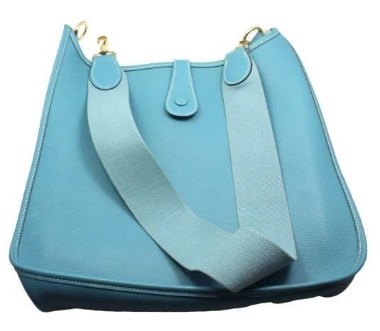 Authentic! Hermes Evelyne Blue Jean Clemence Leather GM Handbag Purse - 7
