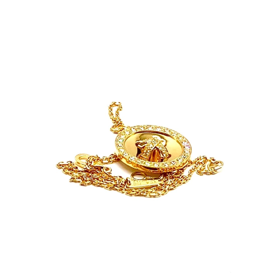 Authentic! Van Cleef & Arpels 18k Yellow Gold Diamond Button Pendant Necklace - 2