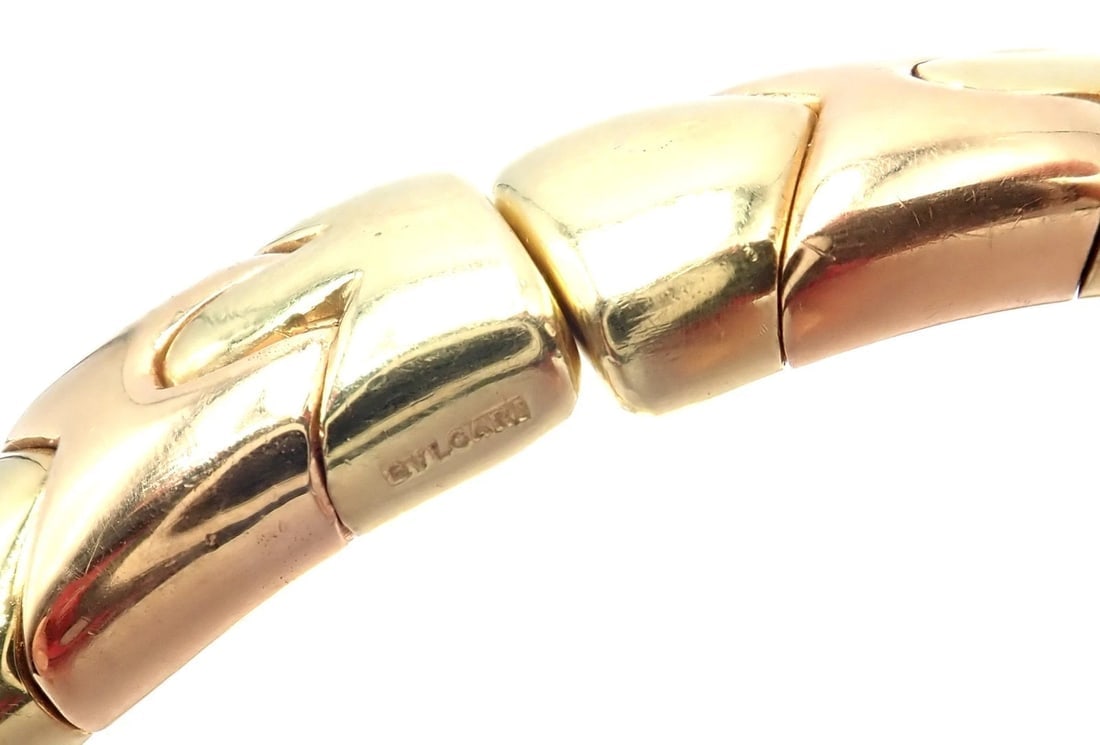 Authentic! Bulgari Bvlgari Alveare 18k Yellow & Rose Gold Bangle Cuff Bracelet - 7