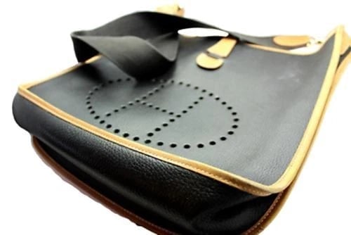 Authentic! Hermes Evelyne Black + Brown Trim Leather GM Handbag Purse - 2
