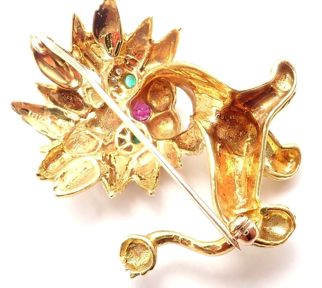 Authentic! Cartier Whimsical Dragon Lion 18k Yellow Gold Diamond Ruby Pin Brooch - 11