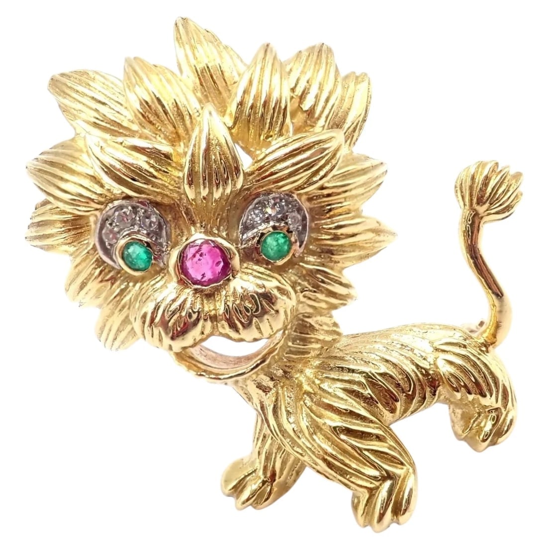 Authentic! Cartier Whimsical Dragon Lion 18k Yellow Gold Diamond Ruby Pin Brooch: Authentic! Cartier Whimsical Dragon Lion 18k Yellow Gold Diamond Ruby Pin Brooch About This Piece: A truly whimsical creation, this Cartier dragon-lion brooch combines mythical charm with luxurious