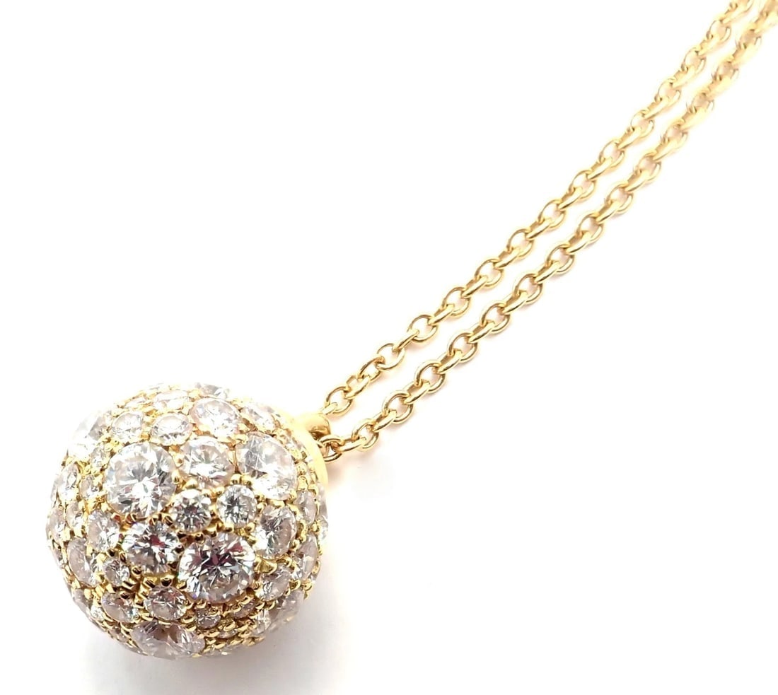 Authentic! Tiffany & Co 18k Yellow Gold Hardware Diamond Ball Pendant Necklace - 4