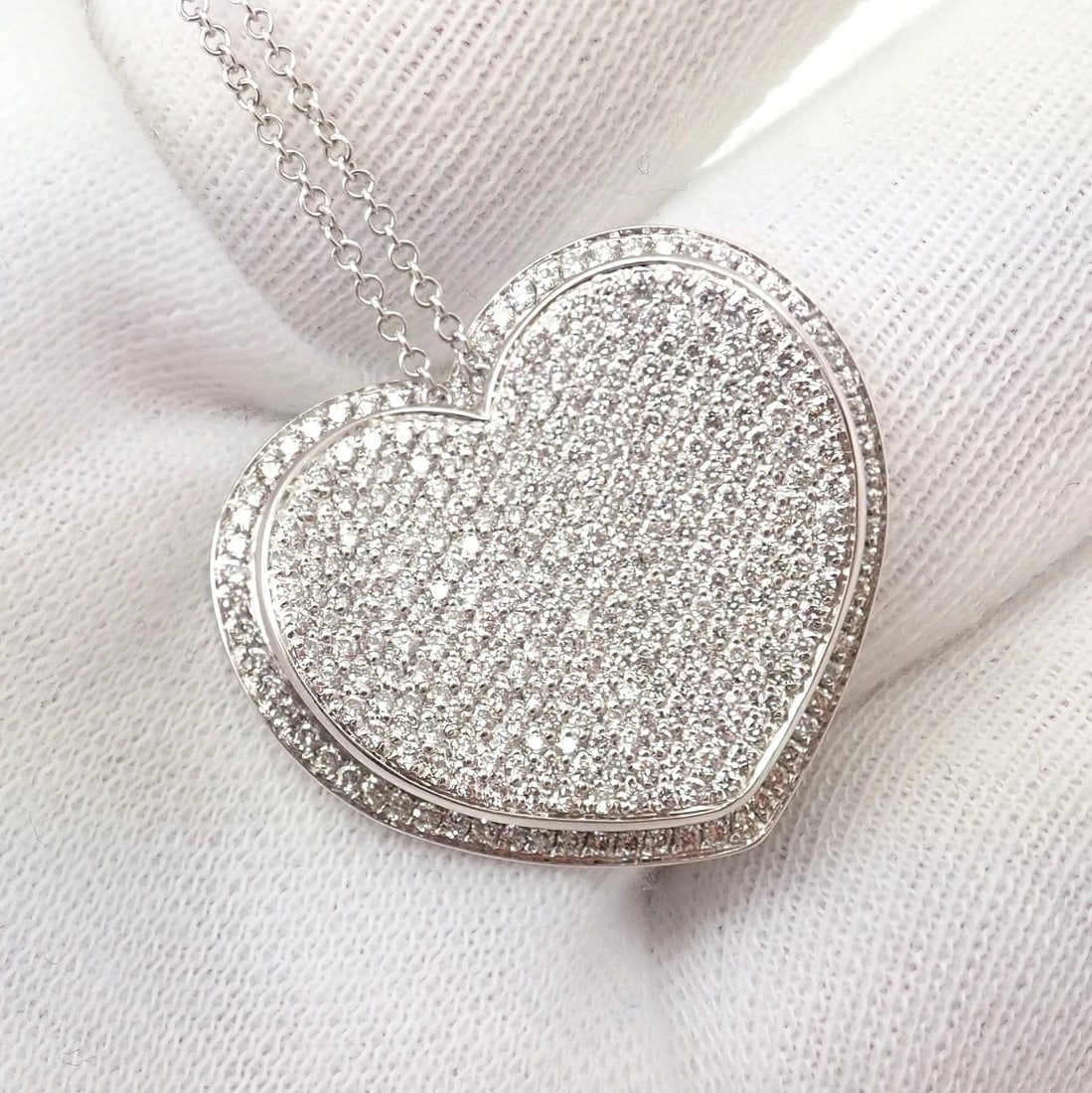 New! Authentic Pasquale Bruni 18k White Gold 2.02ct Pave Diamond Heart Necklace - 6