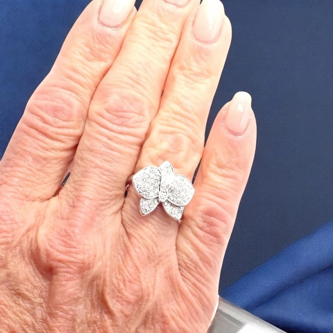 Authentic! Cartier Caresse D'orchidées Orchid Flower 18k White Gold Diamond Ring - 2
