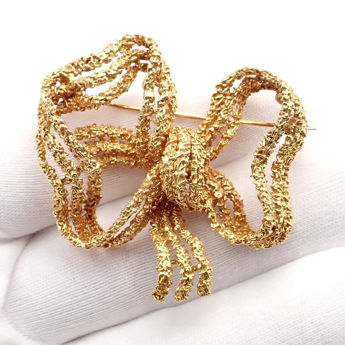 Authentic! Vintage Tiffany & Co 18k Yellow Gold Large Ribbon Bow Pin Brooch - 7