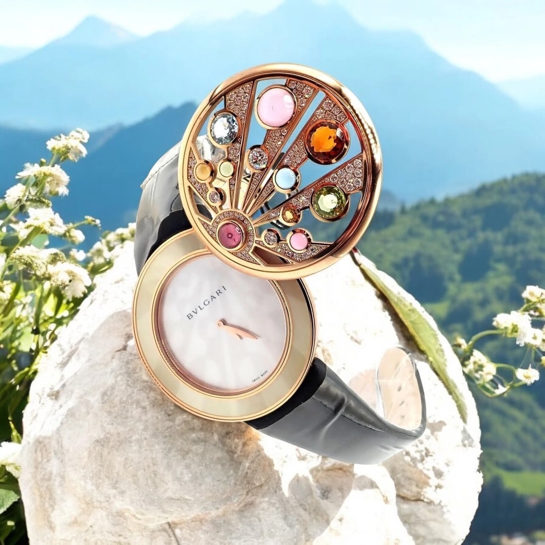 Bulgari Mediterranian Eden 18k Rose Gold Diamond Color Stone MOP Watch Box Paper - 2