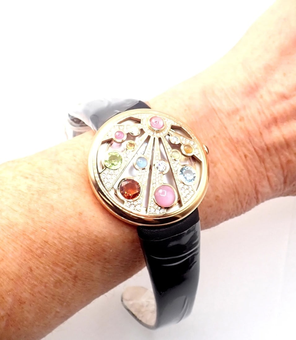 Bulgari Mediterranian Eden 18k Rose Gold Diamond Color Stone MOP Watch Box Paper - 7