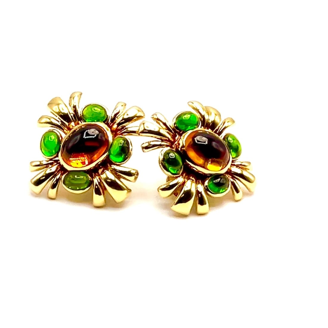 Authentic! Verdura 18k Yellow Gold Citrine Green Tourmaline Vintage Earrings - 2