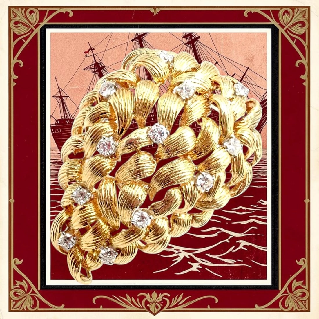 Authentic! David Webb 18k Yellow Gold Diamond Large Brooch - 2