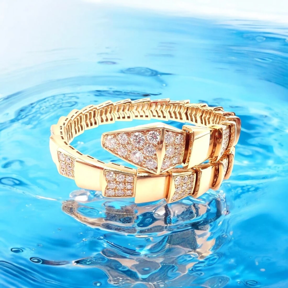 Authentic! Bulgari Bvlgari Serpenti Viper 18k Rose Gold Diamond Bangle Bracelet - 2