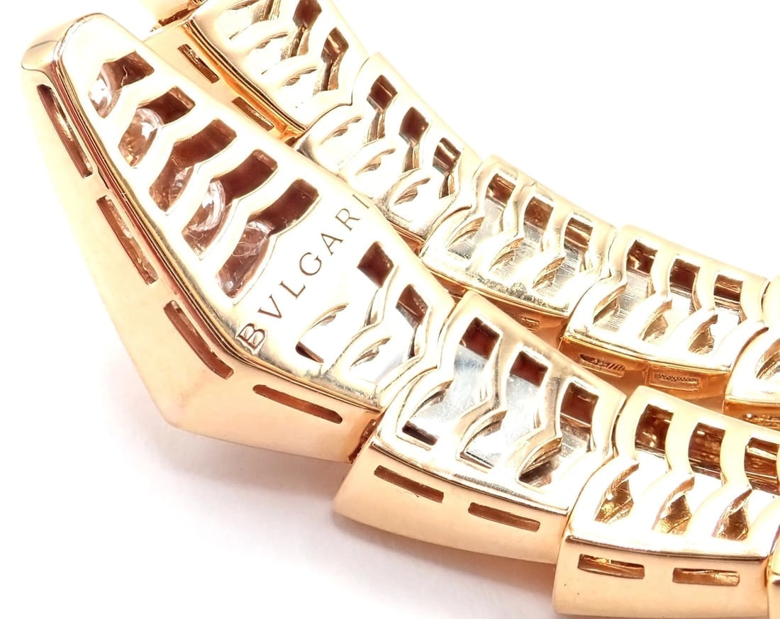 Authentic! Bulgari Bvlgari Serpenti Viper 18k Rose Gold Diamond Bangle Bracelet - 9
