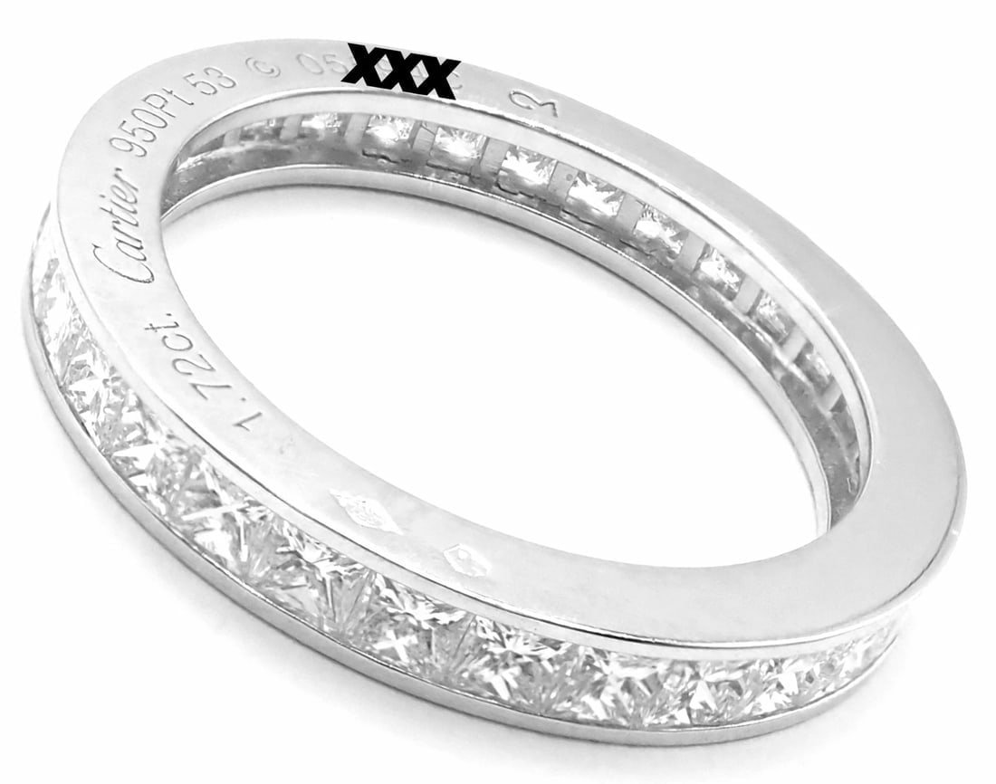 Cartier Platinum Princess Cut Diamond Eternity Band Ring Size 53 US 6.75 Paper - 2