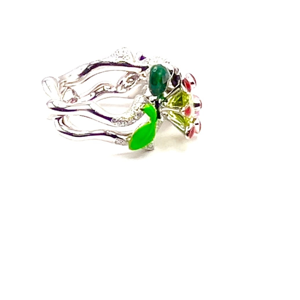 Christian Dior Milly Carnivora Epinosa 18k Gold Diamond Peridot Tourmaline Ring - 2