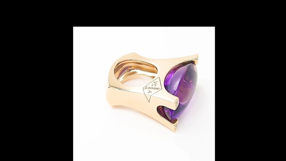 Van Cleef & Arpels Electra 18k Yellow Gold Diamond Large Amethyst Ring Paper - 2