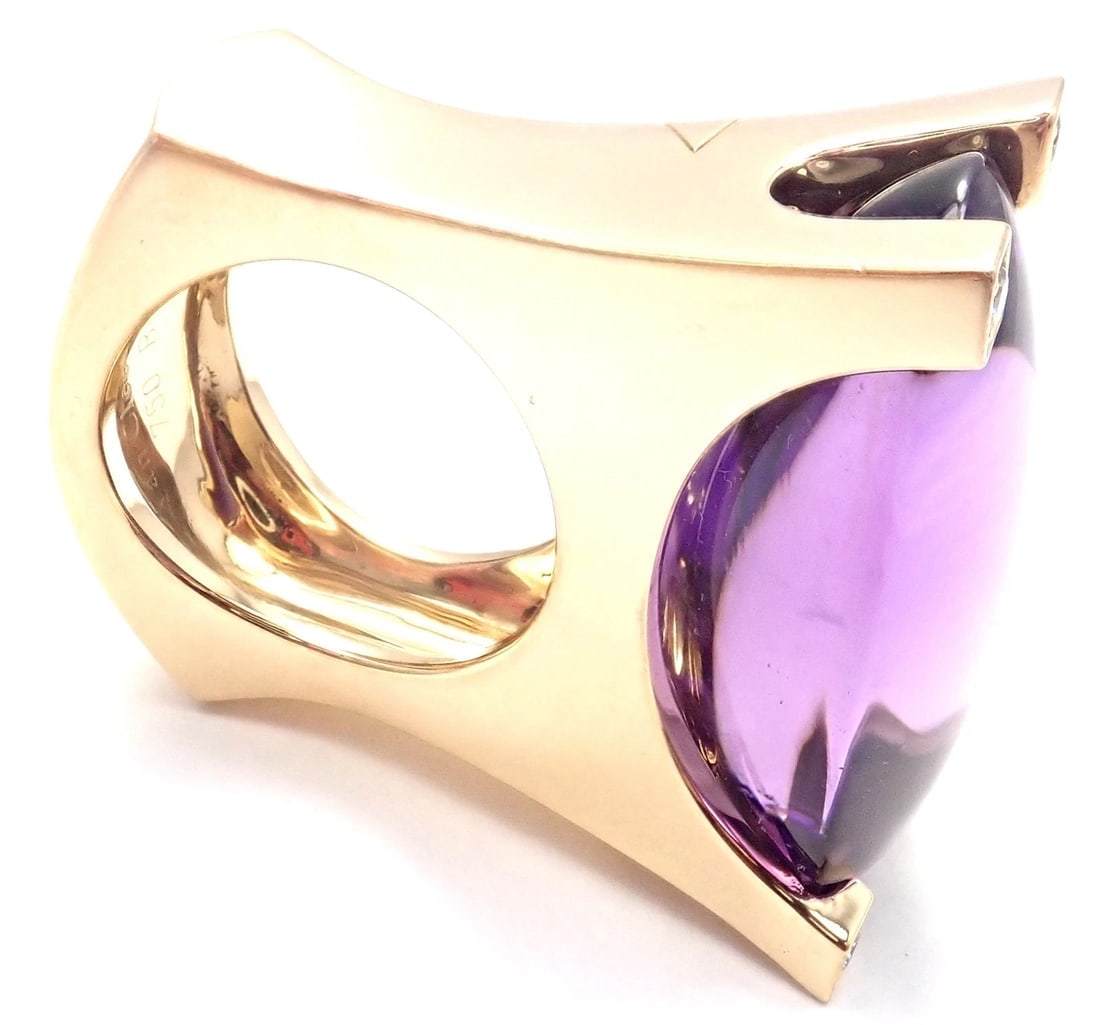 Van Cleef & Arpels Electra 18k Yellow Gold Diamond Large Amethyst Ring Paper - 7