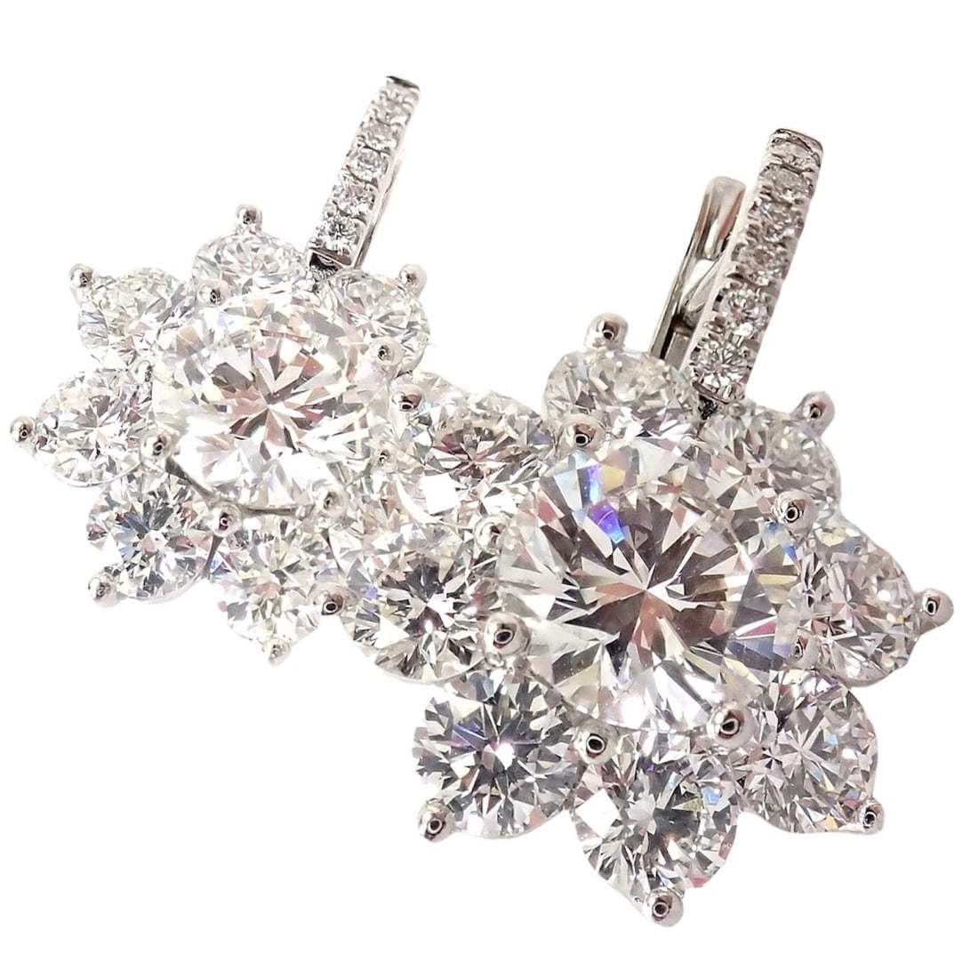 Authentic! T Foster & Co Platinum Flower 4.84ctw Diamond Stud Halo Earrings GIA - 2