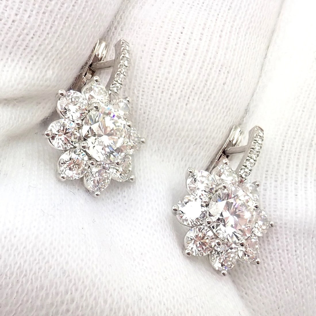 Authentic! T Foster & Co Platinum Flower 4.84ctw Diamond Stud Halo Earrings GIA - 7
