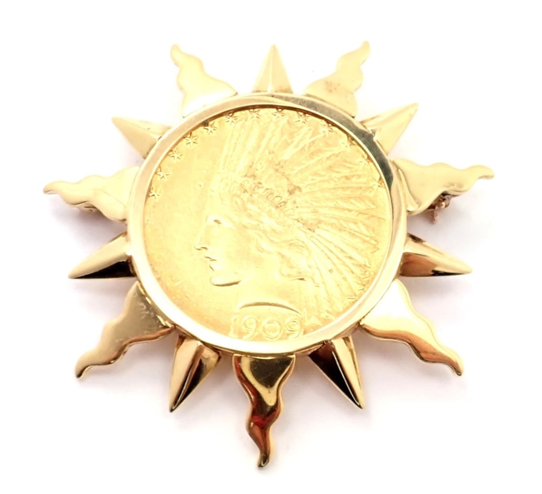 Authentic! Verdura 18k Yellow Gold 22k Yellow Gold $10 US Coin Pin Brooch - 7