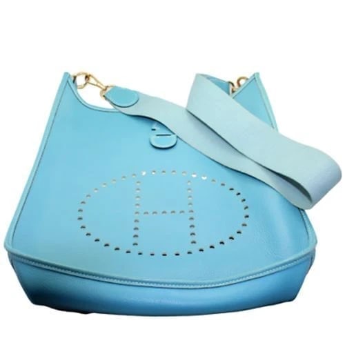 Authentic! Hermes Evelyne Blue Jean Clemence Leather GM Handbag Purse - 2