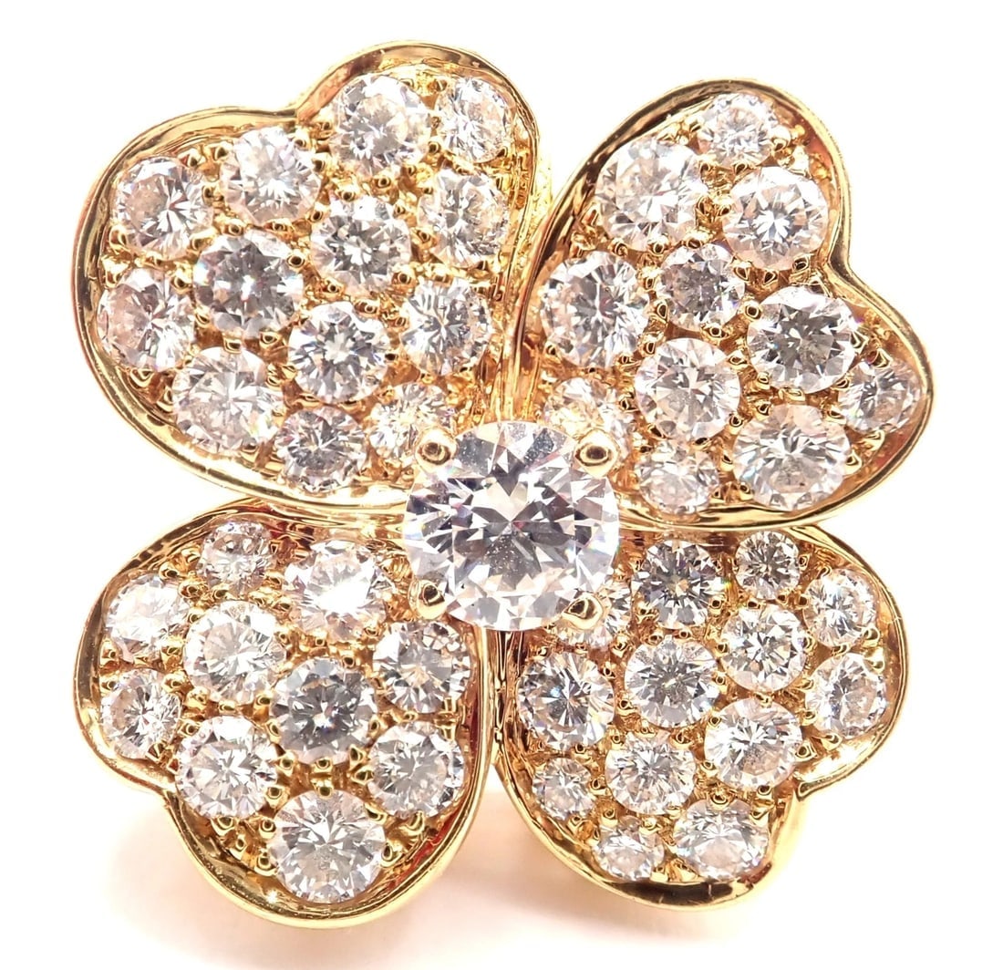 Authentic! Van Cleef & Arpels Cosmos 18k Yellow Gold Diamond Medium Model Ring - 7