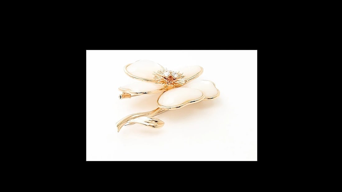Van Cleef & Arpels Clématite 18k Yellow Gold Diamond Mother of Pearl Pin Brooch - 2