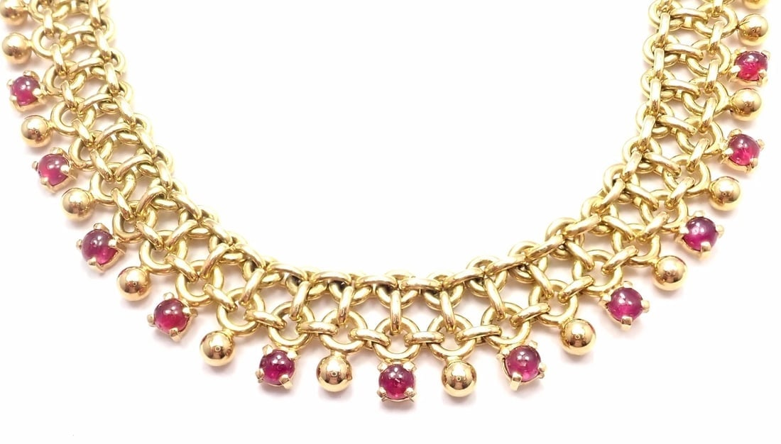 Rare! Vintage Authentic Tiffany & Co 18k Yellow Gold Ruby Collar Necklace - 7