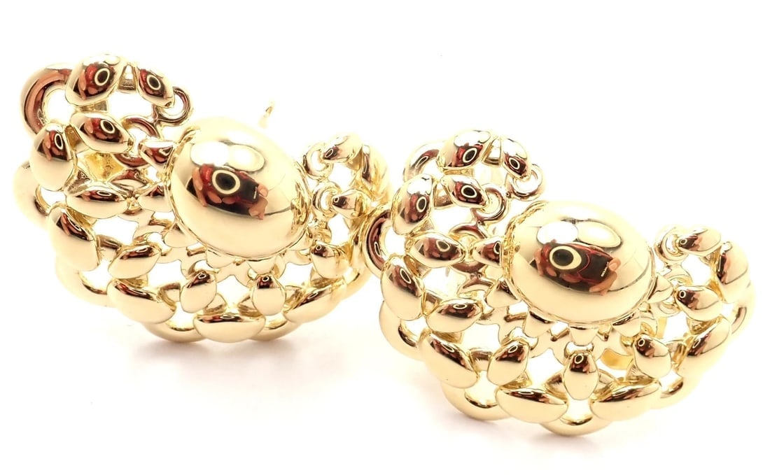 Authentic! Vintage Hermes 18K Yellow Gold Large Earrings - 4
