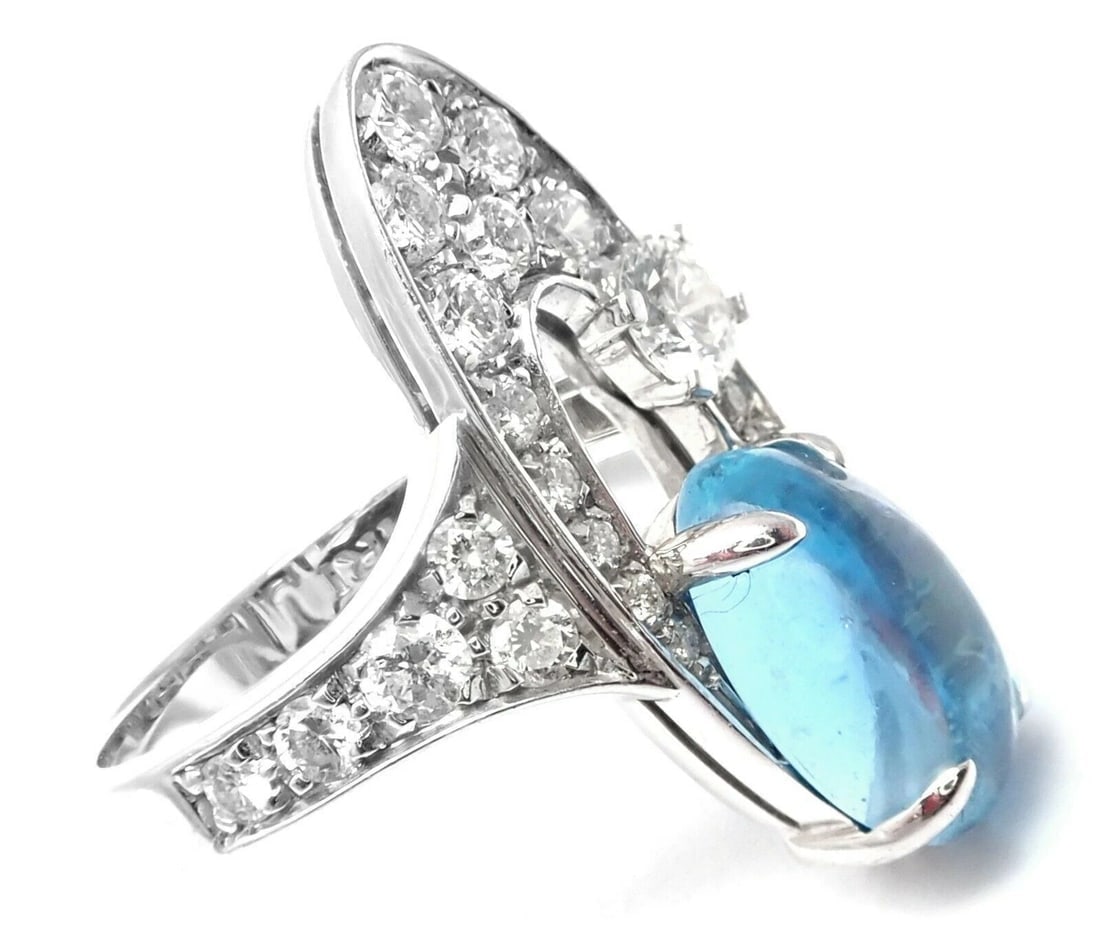 Rare! Authentic Bvlgari Bulgari Elysia 18k White Gold Diamond Blue Topaz Ring - 3