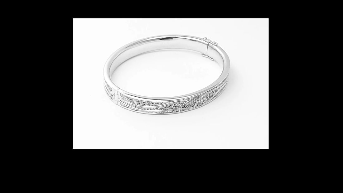 Authentic! Georg Jensen Fusion 18k White Gold Pave Diamond Bangle Bracelet Paper - 2