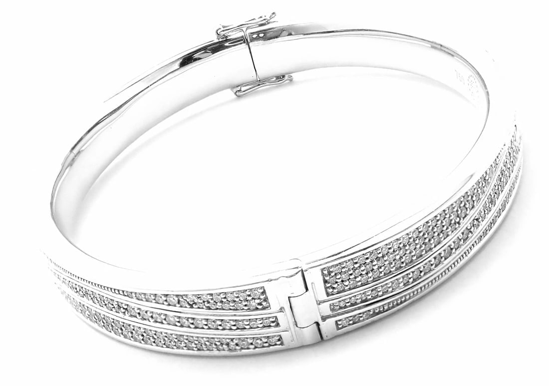 Authentic! Georg Jensen Fusion 18k White Gold Pave Diamond Bangle Bracelet Paper - 7